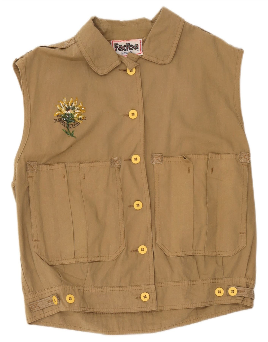 Faciba Γυναικείο Oversized Utility Gilet IT 44 Μεσαίο μπεζ φλοράλ βαμβάκι