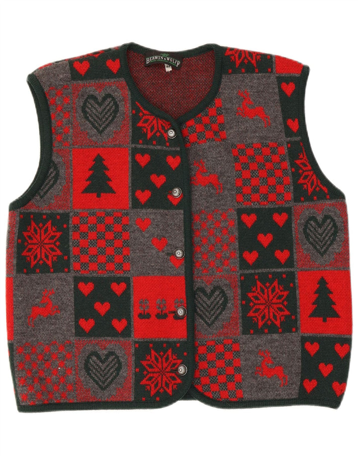 Γυναικείο πλεκτό γιλέκο Berwin & Wolff EU 44 XL Red Patchwork Νέο μαλλί