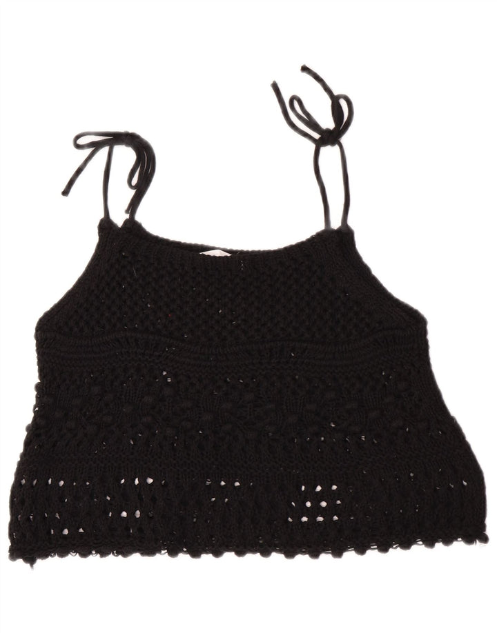 Zara Γυναικείο Αμάνικο Crochet Top UK 12 Medium Black