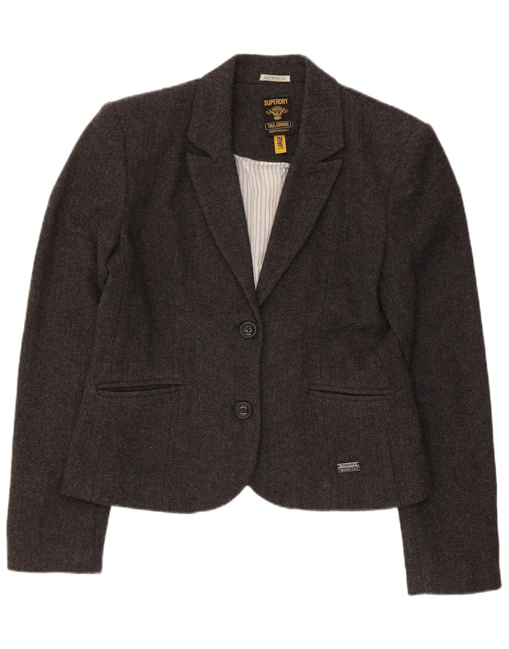 Superdry γυναικείο μπουφάν blazer UK 14 μεγάλο γκρι μαλλί ψαροκόκαλο
