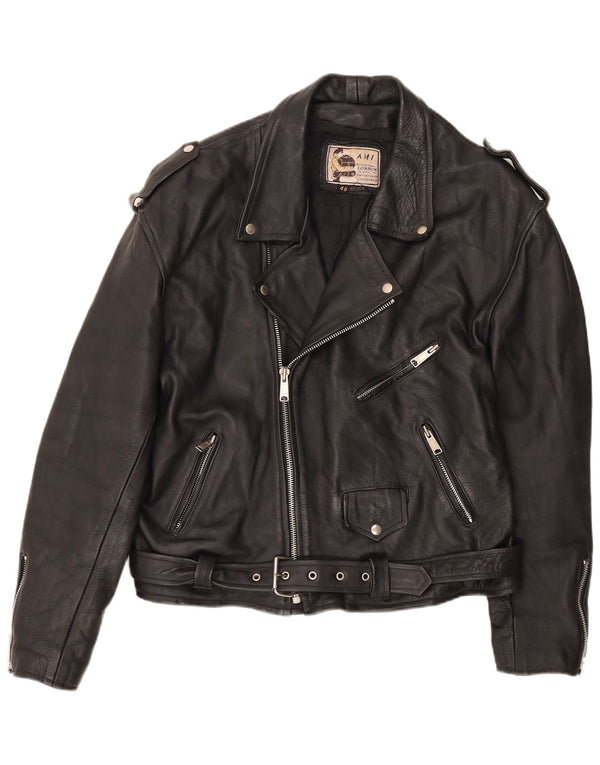 AMI Ανδρικό Δερμάτινο Μπουφάν Biker UK 48 4XL Μαύρο