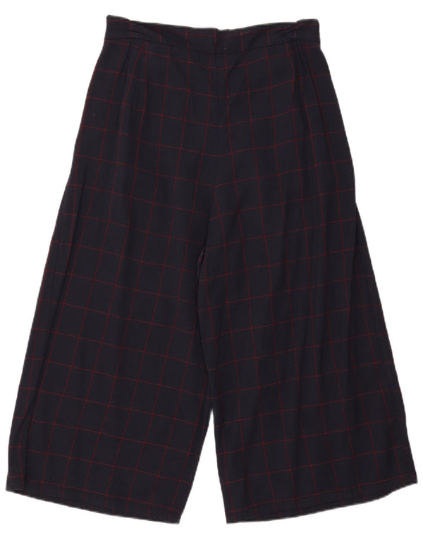 VINTAGE Γυναικείο φαρδύ παντελόνι Capri IT 40 Small W31 L19 Navy Blue Check