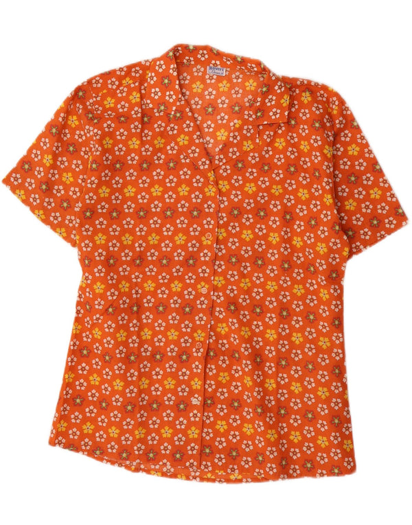 Roveri Donna Womens Short Sleeve Shirt Blouse UK 14 Medium Orange Floral