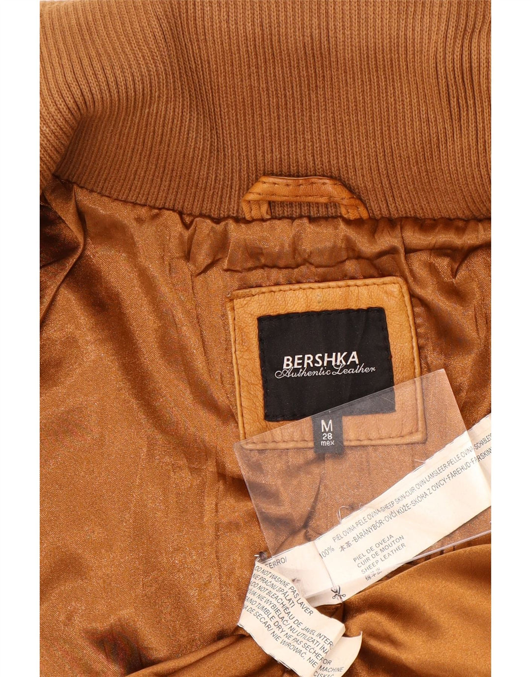 BERSHKA Γυναικείο Δερμάτινο Μπουφάν UK 12 Δερμάτινο Μεσαίο Καφέ