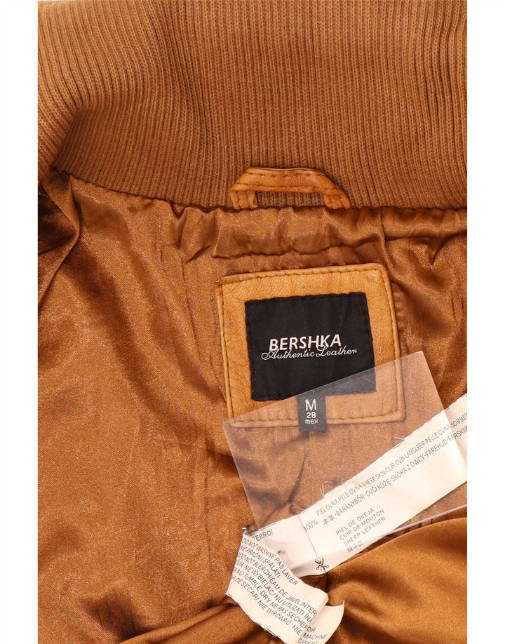 BERSHKA Γυναικείο Δερμάτινο Μπουφάν UK 12 Δερμάτινο Μεσαίο Καφέ