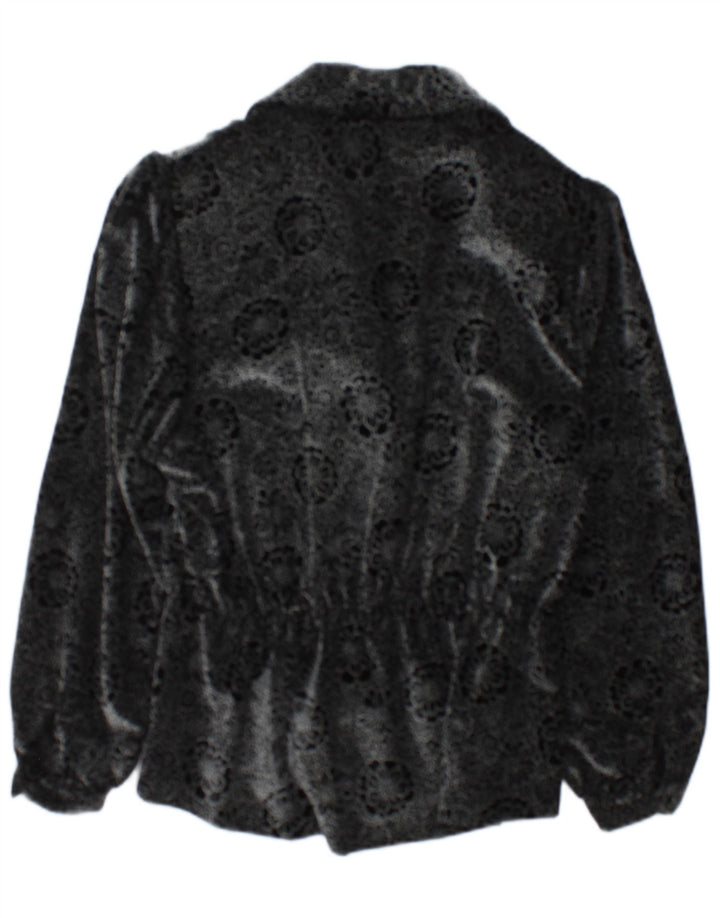 Vintage γυναικείο σακάκι 2 κουμπιών UK 14 Medium Black Floral