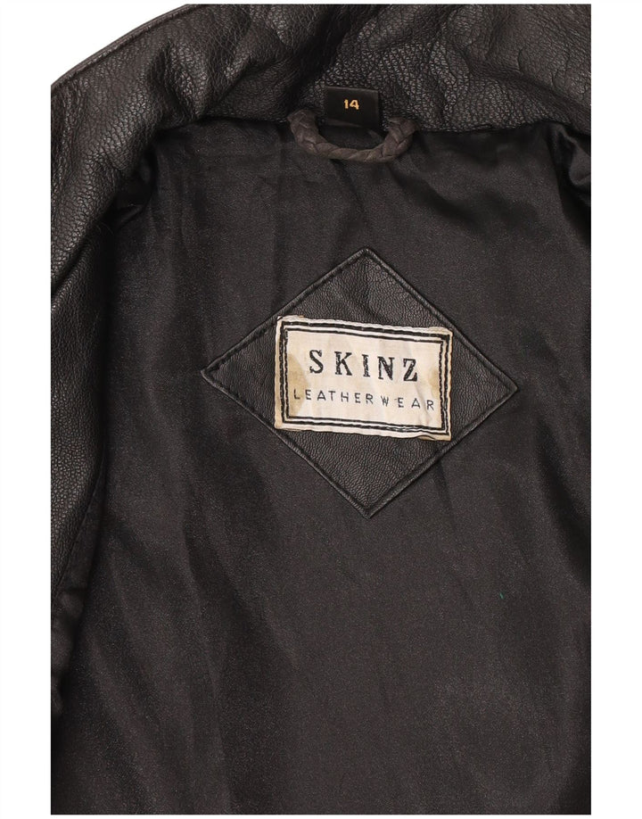 Skinz Γυναικείο Δερμάτινο Μπουφάν UK 14 Μεγάλο Δερμάτινο Μαύρο