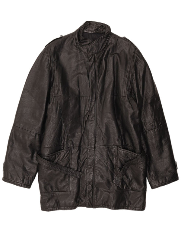 Vintage Ανδρικό Δερμάτινο Παλτό UK 42 XL Μαύρο Δερμάτινο