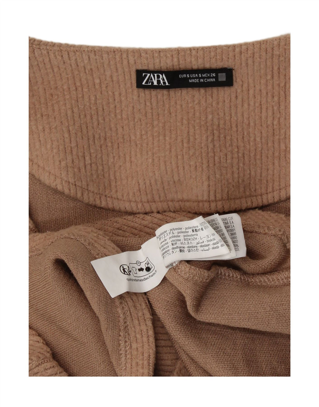 Zara Γυναικείο Crop Top Μακρυμάνικο UK 8 Μικρός Καφέ Πολυεστέρας