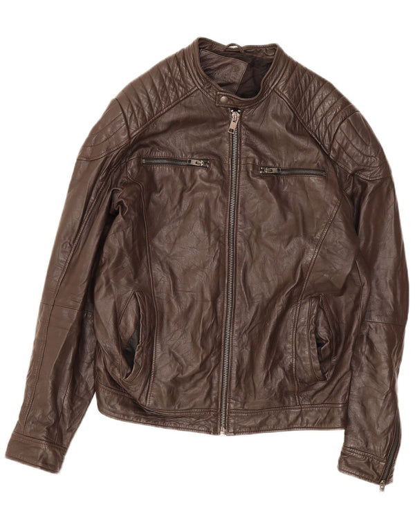 Jack & Jones Ανδρικό Δερμάτινο Μπουφάν UK 40 Large Brown