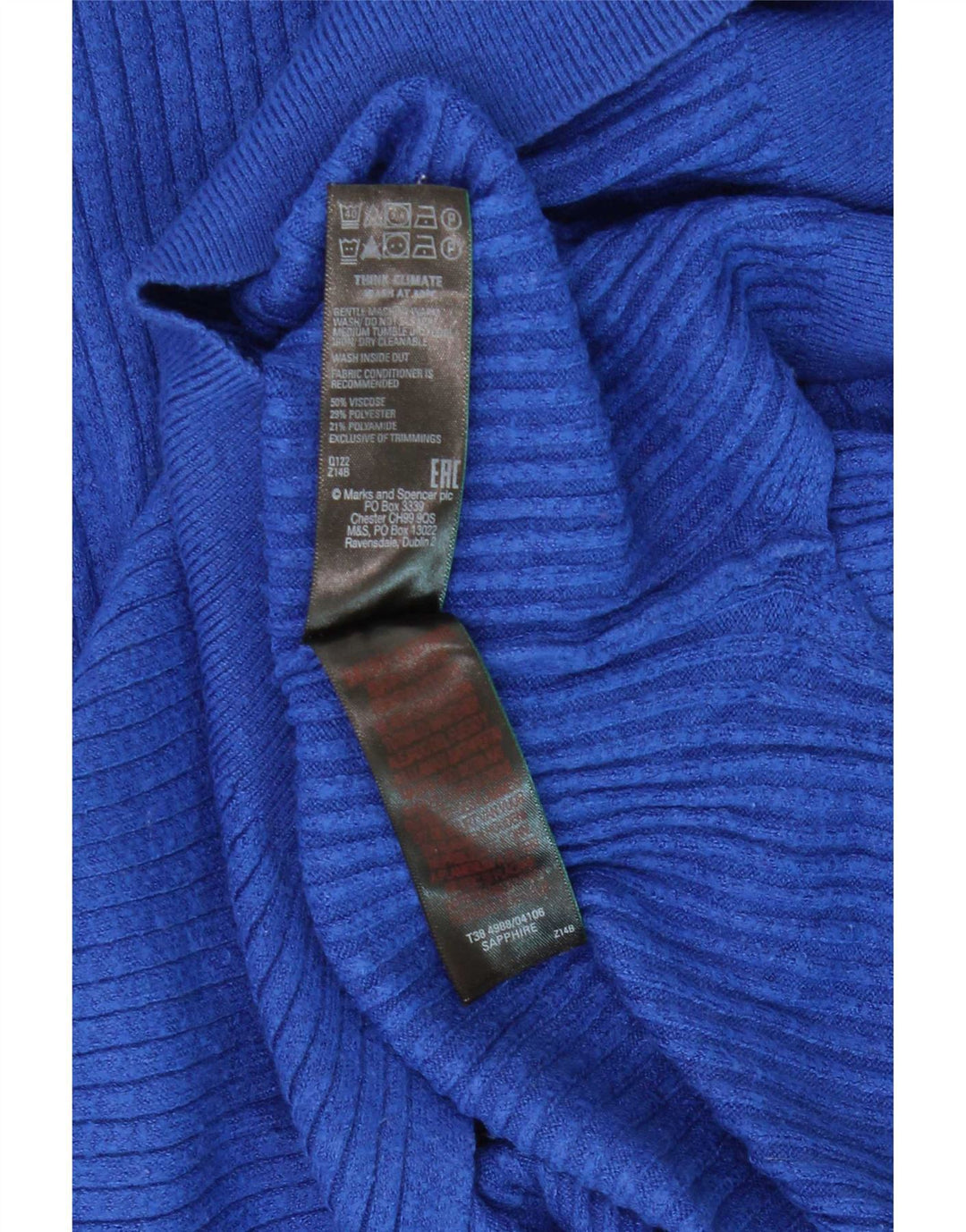 Marks & Spencer Γυναικείο πουλόβερ με φερμουάρ UK 10 Small Blue Viscose