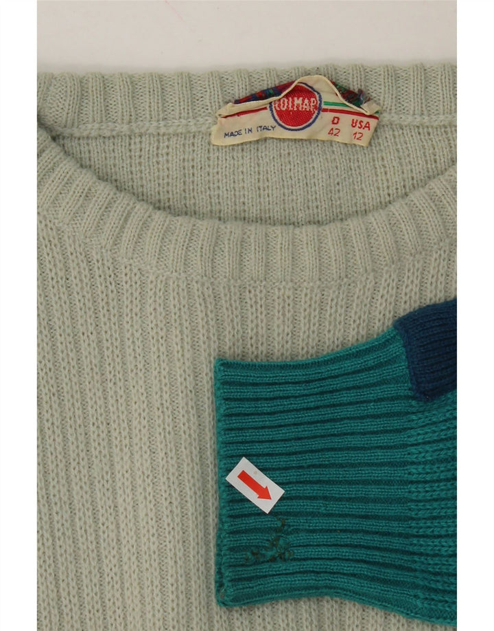 COLMAR Womens Crew Neck Jumper Sweater US 12 Large Blue Colourblock Wool Vintage Colmar and Second-Hand Colmar from Messina Hembry 