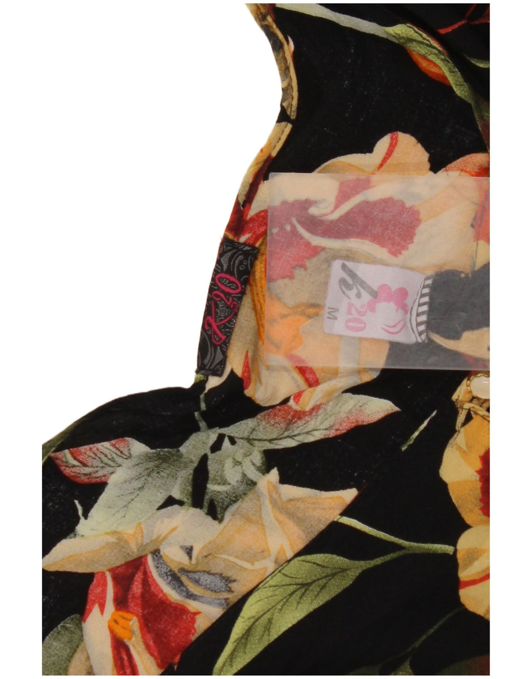 VINTAGE Γυναικείο πουκάμισο Crop Μπλούζα UK 12 Medium Black Floral Viscose