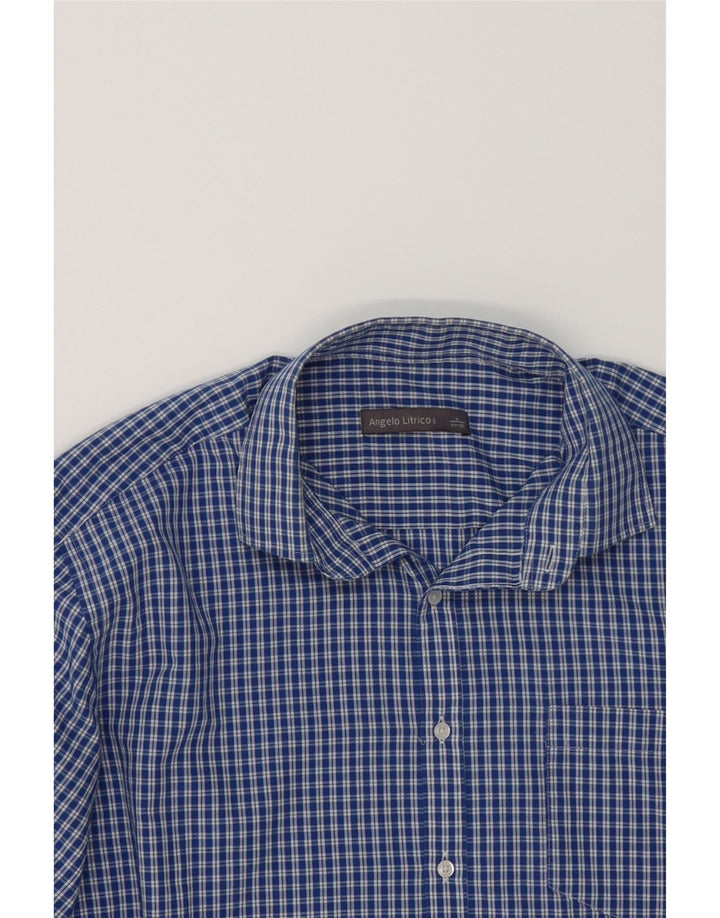 ANGELO LITRICO Mens Shirt Size 41/42 Large Blue Check Polyester Vintage Angelo Litrico and Second-Hand Angelo Litrico from Messina Hembry 
