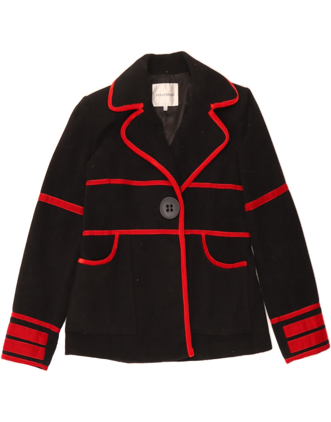 PARAPHRASE Womens 1 Button Blazer Jacket UK 10 Small Black Colourblock Vintage Paraphrase and Second-Hand Paraphrase from Messina Hembry 