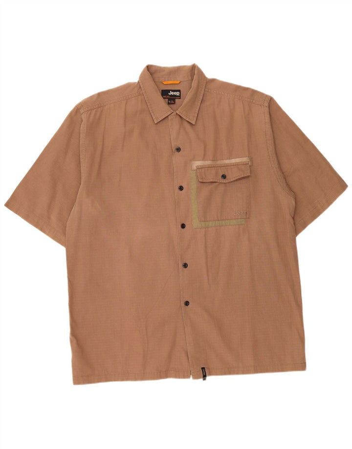 Ανδρικό κοντομάνικο πουκάμισο JEEP XL Καφέ βαμβακερό