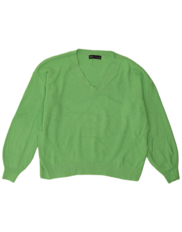 Marks & Spencer Womens V-Neck Jumper Sweater UK 14 Large Green Viscose