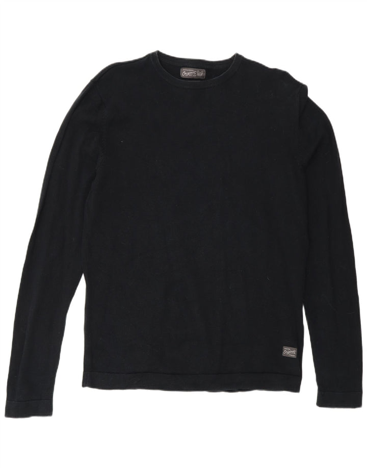 Jack & Jones Ανδρικό πουλόβερ με λαιμόκοψη, μικρό μαύρο βαμβακερό