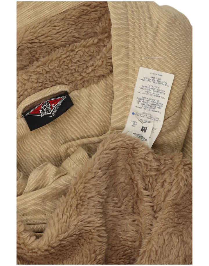 Bear Mens Hooded Bomber Jacket UK 38 Medium Beige Βαμβακερό