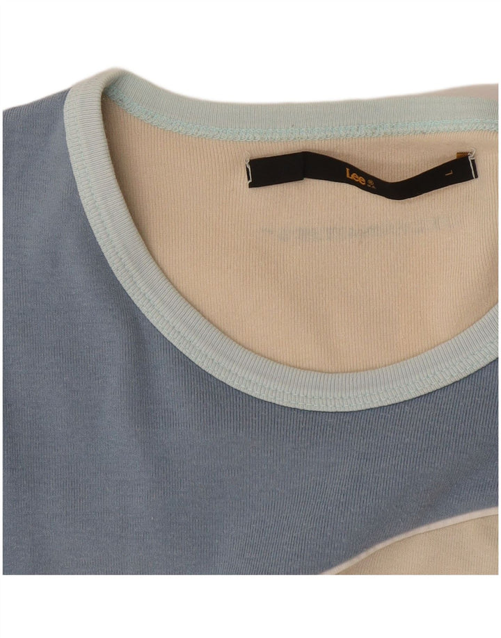 Γυναικείο T-Shirt Lee Crop Top UK 16 Large Beige Colourblock
