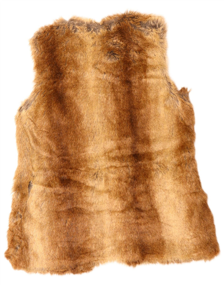 Zara Γυναικεία Trafaluc Open Faux Fur Gilet UK 14 Medium Brown Polyester