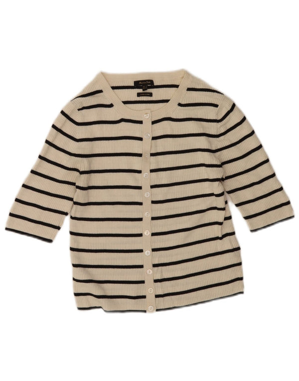 Massimo Dutti Γυναικείο Crop Cardigan πουλόβερ UK 10 Small Off White ριγέ