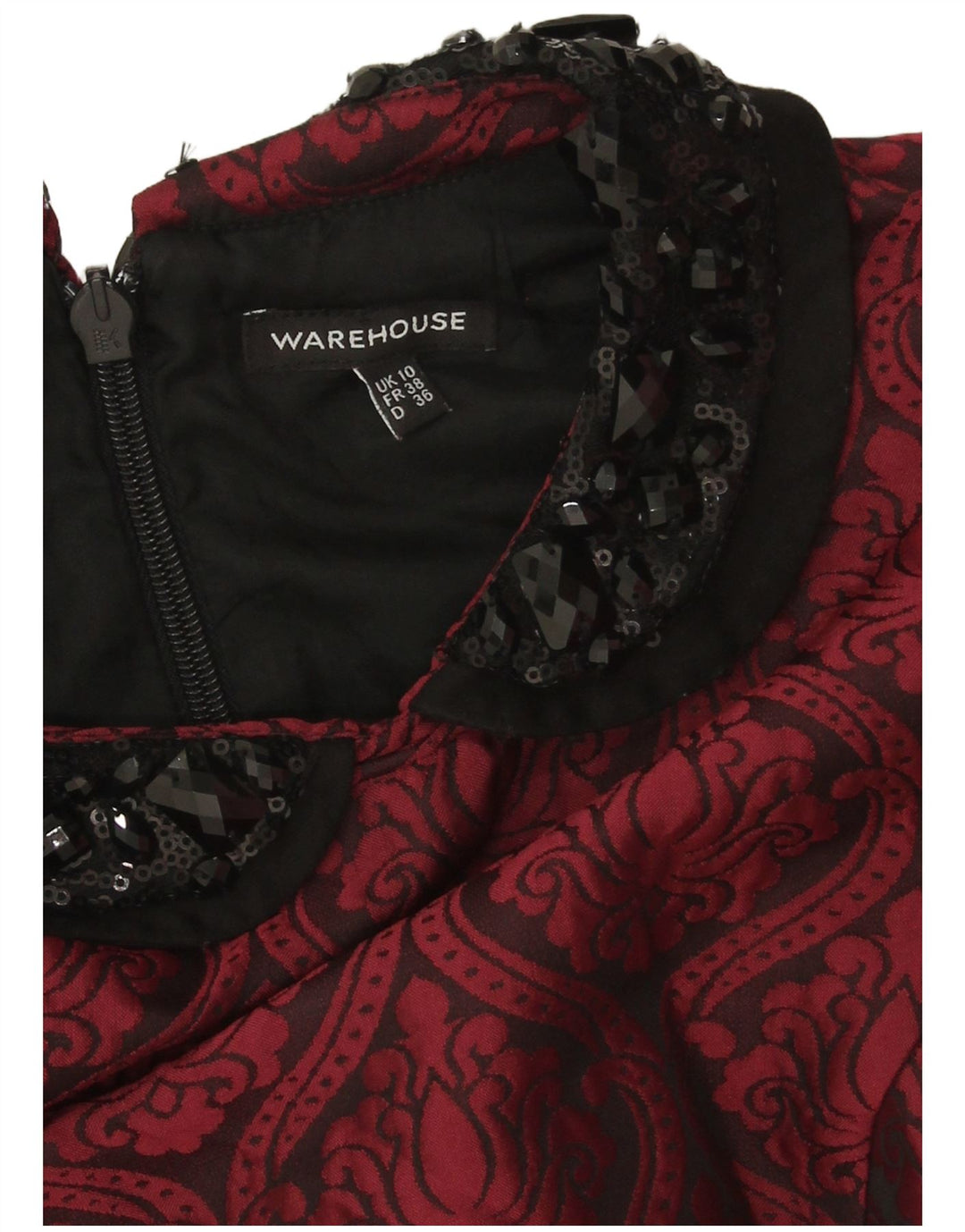 Warehouse Γυναικείο φόρεμα με θήκη UK 10 Small Burgundy Paisley Polyester