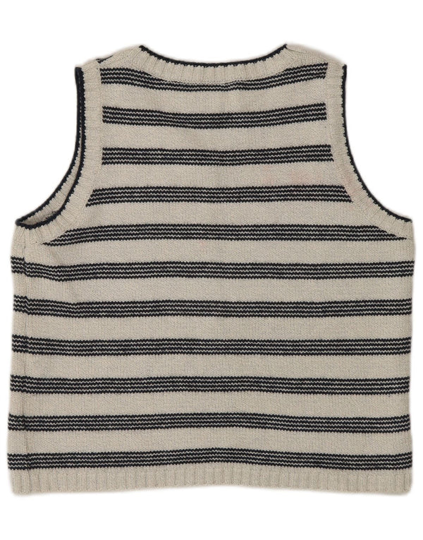 Vintage γυναικείο γιλέκο Tank Top UK 14 Medium Off White Ριγέ βαμβακερό