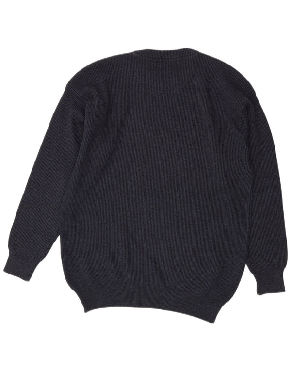 Peter & Paul Ανδρικό πουλόβερ με λαιμόκοψη IT 58 2XL Navy Blue Merino Wool