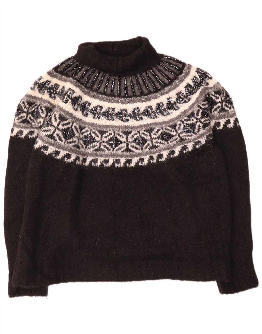 Zara γυναικείο πουλόβερ με ρολό λαιμόκοψη UK 14 Medium Black Fair Isle Polyamide
