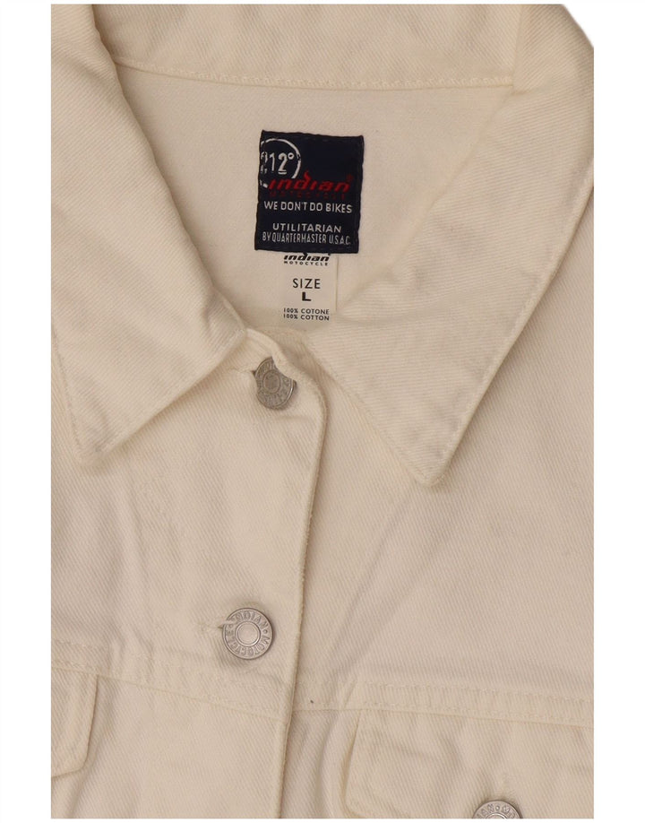 Indian Motocycle Γυναικείο τζιν μπουφάν UK 14 μεγάλο λευκό βαμβακερό