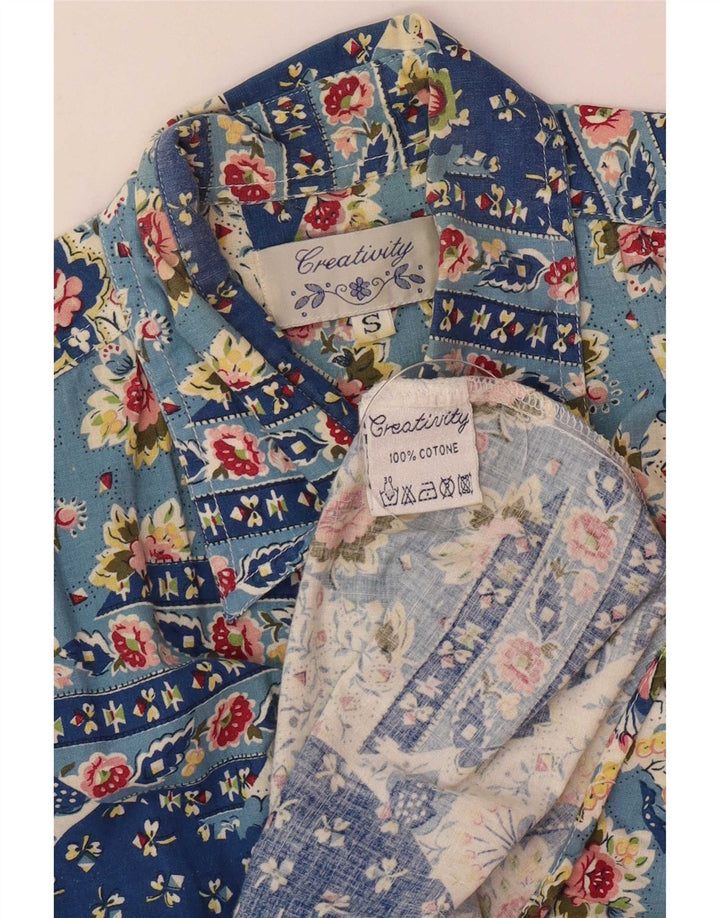 Γυναικείο κοντομάνικο πουκάμισο Creativity UK 10 Small Blue Patchwork Βαμβακερό