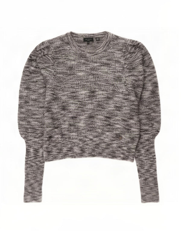Ted Baker Γυναικείο Crop Boat Neck Jumper πουλόβερ Μέγεθος 2 Small Grey Flecked