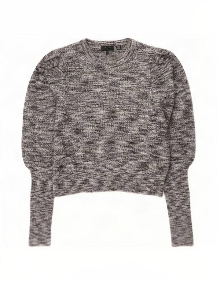 Ted Baker Γυναικείο Crop Boat Neck Jumper πουλόβερ Μέγεθος 2 Small Grey Flecked