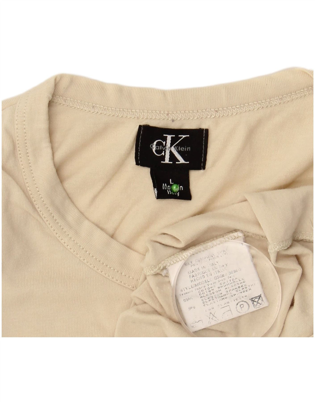 CALVIN KLEIN Γυναικείο T-Shirt Top UK 14 Μεγάλο Μπεζ βαμβακερό