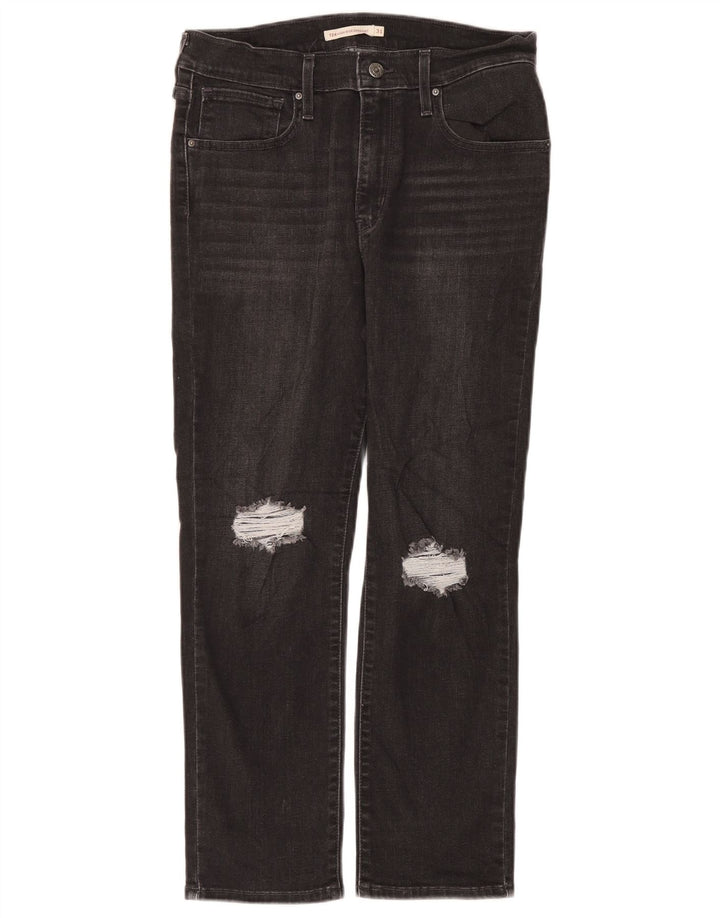 LEVI'S Womens 724 Distressed ψηλό ίσιο τζιν W31 L26 γκρι βαμβακερό