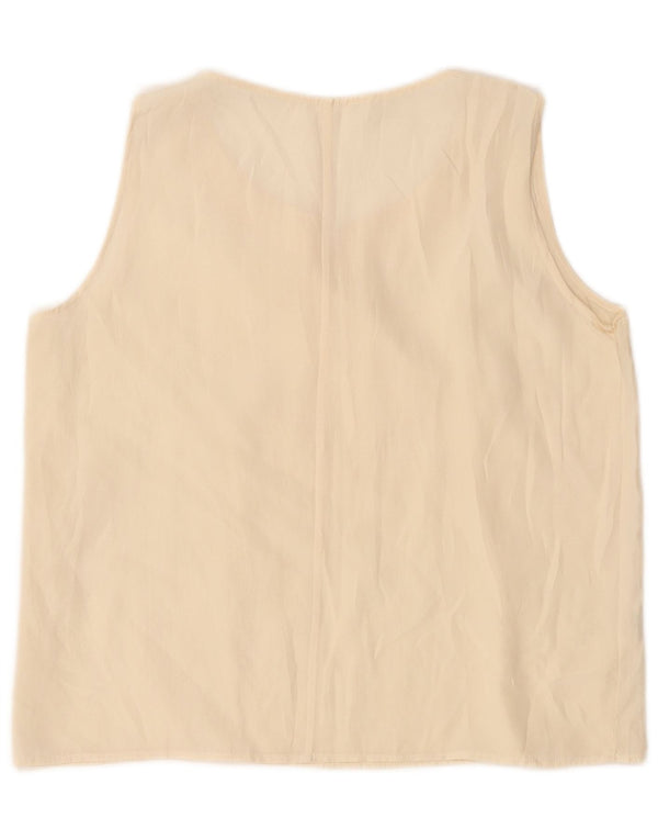 Vintage Γυναικεία Crop Αμάνικη Μπλούζα UK 14 Large Off White Silk