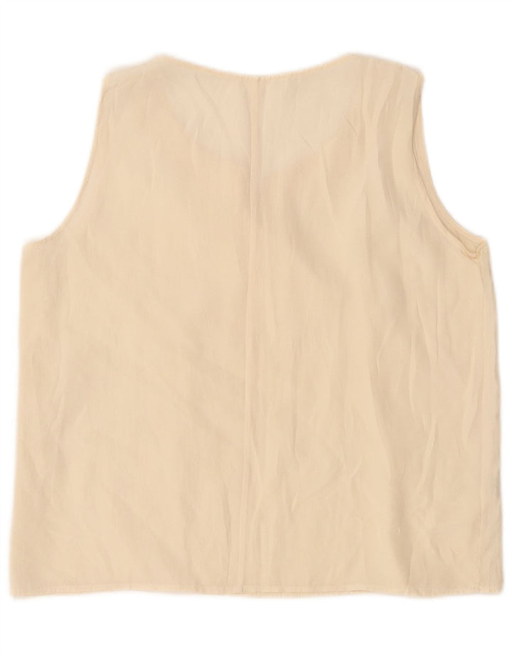 Vintage Γυναικεία Crop Αμάνικη Μπλούζα UK 14 Large Off White Silk