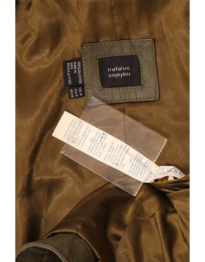 Zara Γυναικείο Trafaluc Crop Leather Jacket UK 12 Medium Khaki Leather