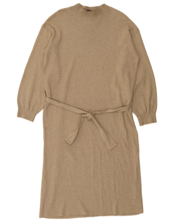 Marks & Spencer Womens Long Sleeve Jumper Dress UK 16 Large Beige Viscose
