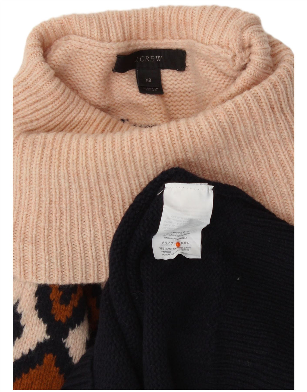 J. CREW Γυναικείο Crop Roll Neck Jumper πουλόβερ UK 6 XS Navy Blue Fair Isle