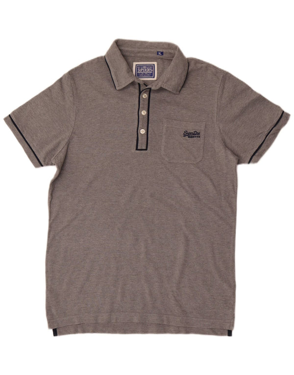 Superdry Mens Polo Shirt XL Grey Flecked Cotton