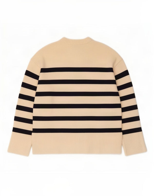 Zara γυναικείο πουλόβερ με λαιμόκοψη UK 14 Μεσαίο άσπρο ριγέ βισκόζη