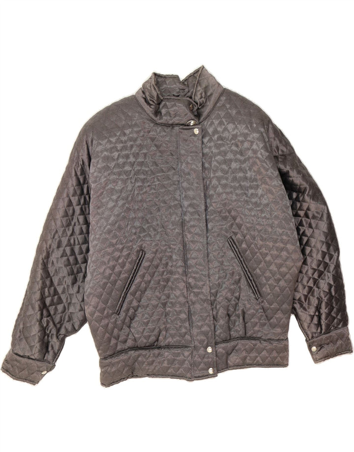 VINTAGE Womens Oversized Quilted Jacket UK 10 Small Grey Acetate Vintage Vintage and Second-Hand Vintage from Messina Hembry 