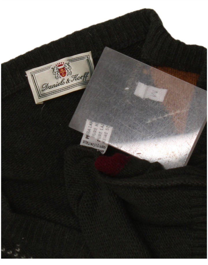 VINTAGE Ανδρικό πουλόβερ με λαιμόκοψη σε μεσαίο πράσινο Argyle/Diamond New Wool