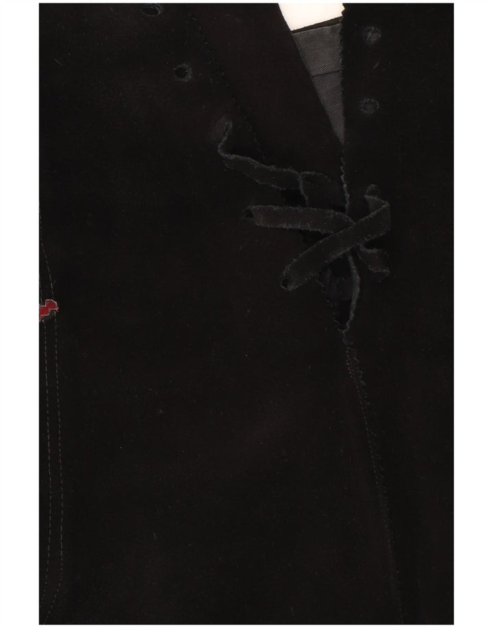 Vintage Γυναικεία Suede Midi Φούστα W28 Μεσαία Μαύρη Γεωμετρική