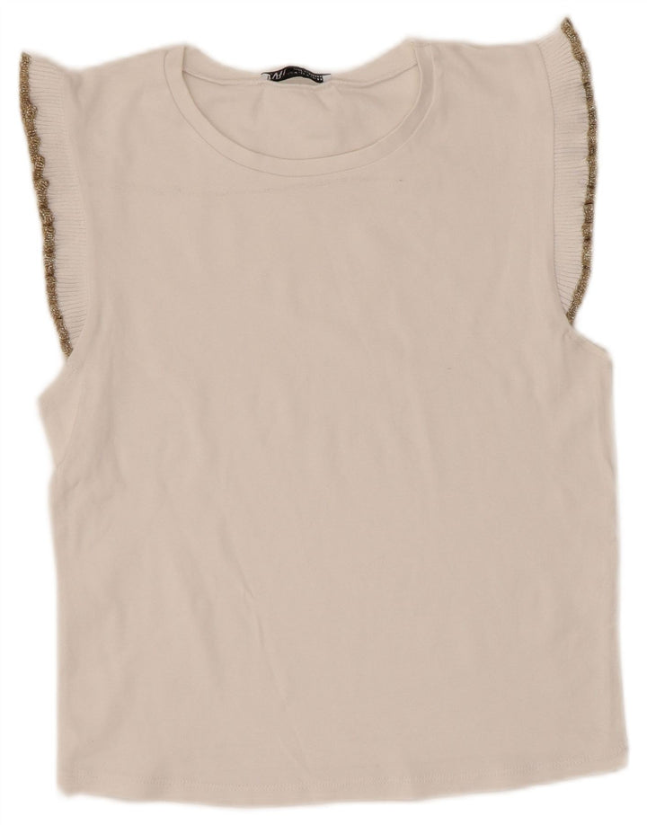 Zara Γυναικεία Αμάνικη Μπλούζα Τοπ UK 12 Medium White