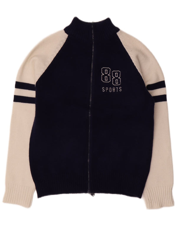 Γυναικείο πουλόβερ VINTAGE γραφικό ζακέτα UK 14 Medium Navy Blue Colourblock