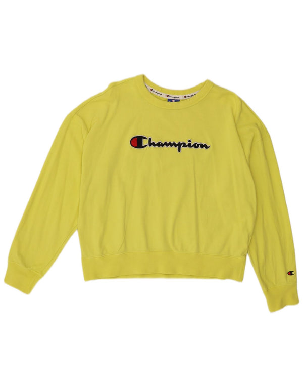 Champion Womens Graphic Oversized Φούτερ Jumper UK 14 Medium Yellow