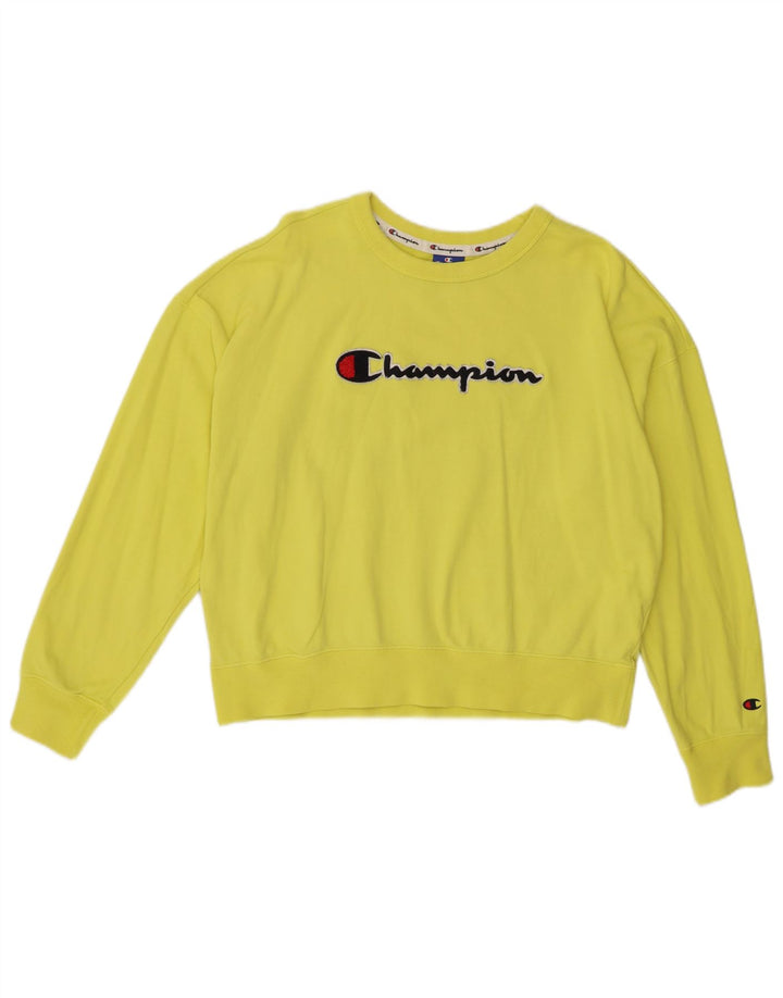 Champion Womens Graphic Oversized Φούτερ Jumper UK 14 Medium Yellow
